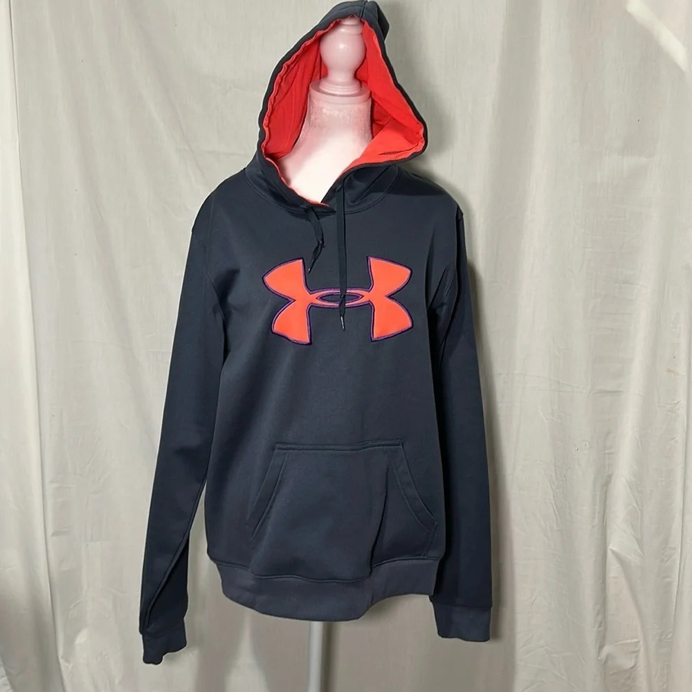 women's dark gray purple & pink fleece lined Under Armour hoodie size large